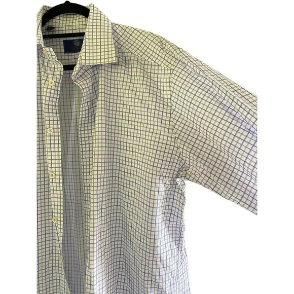 David Donahue Men's White Long Sleeve Button Down Checked Shirt Size 36/37 - Picture 1 of 6
